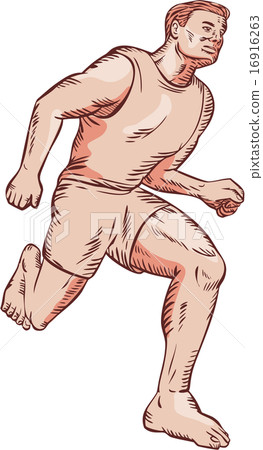 Barefoot Runner Running Marathon Etching 16916263