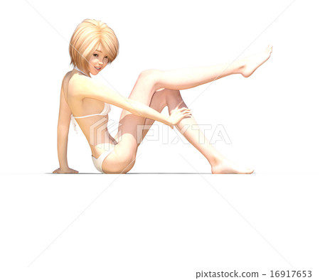 白色游泳衣女性燙髮3DCG圖材料 16917653