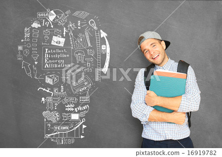 Student with a backpack near the school boards 16919782
