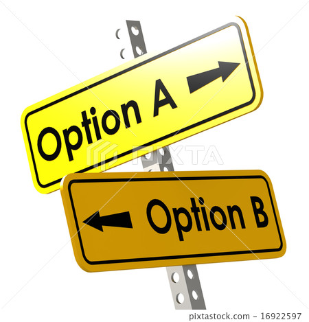 图库插图: option a and b with yellow road sign