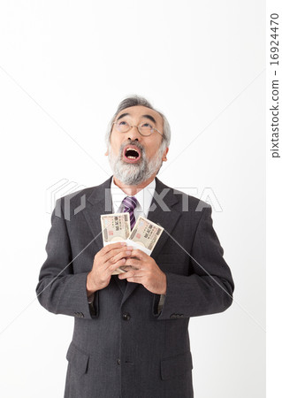 Senior men thinking with a bundle 16924470