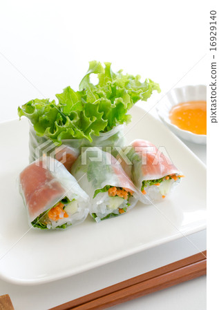 Raw salmon roll spring roll 16929140