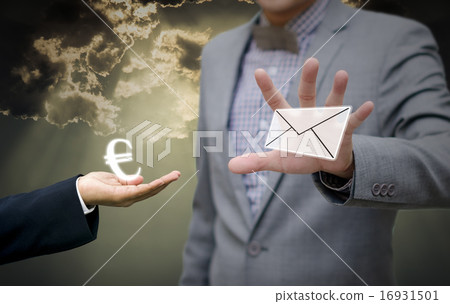 Businessman trading news with euro money Businessman trading news with euro money 16931501