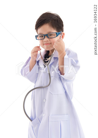 Little asian child in doctor uniformLittle asian c 16934122