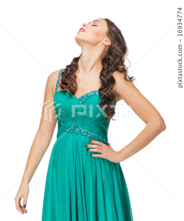 Portrait of young woman in evening green dress - Stock Photo [16934774 ...