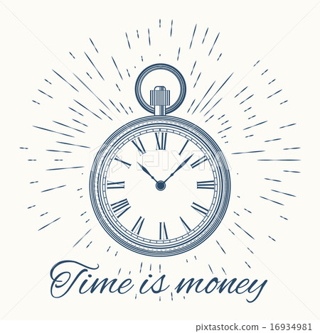 clock and vintage sun burst frame.Time is money 16934981