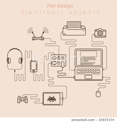 Technology flat illustration with device. Top view 16935534