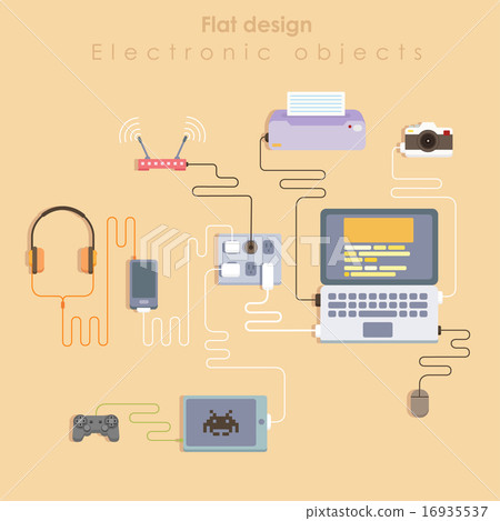 Technology flat illustration with device. Top view 16935537