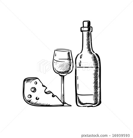 Wine bottle with glass and cheese Wine bottle with glass and cheese 16939593