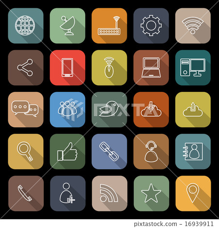 Network line flat icons with long shadow Network line flat icons with long shadow 16939911
