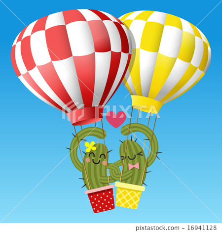couple of cactus arm in arm with hot air balloon 16941128