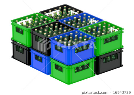 colored crates full with beer bottles colored crates full with beer bottles 16943729