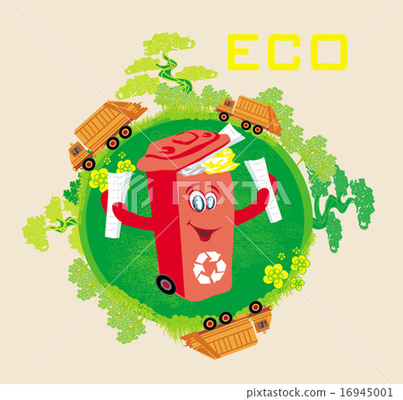 Recycling red bin with papers, ecology concept Recycling red bin with papers, ecology concept 16945001