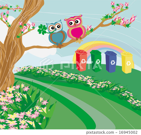 Recycling bins in spring scenery Recycling bins in spring scenery 16945002