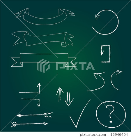 Arrows and banners set. Hand drawn chalk on board. Arrows and banners set. Hand drawn chalk on board. 16946404