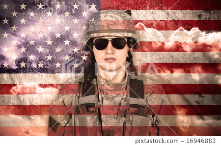 soldier on a usa flag background 16946881
