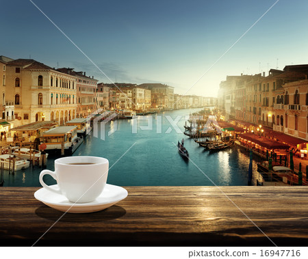 coffee on table and Venice in sunset time, Italy 16947716