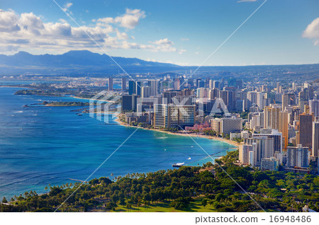 Spectacular view of Honolulu city, Oahu 16948486