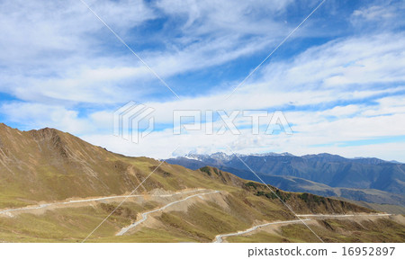 Mountain landscape with white sutra streamer 16952897