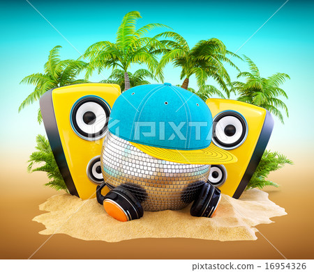 Mirror ball with cap and headphones 16954326