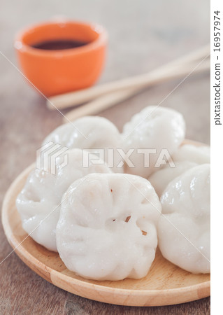 Chinese leek steamed dessert on wooden table 16957974