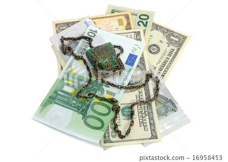 Money and decorative purse isolated Money and decorative purse isolated 16958453
