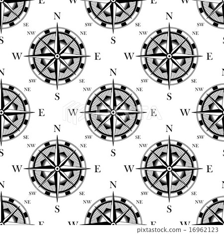 Nautical compass black and white seamless pattern Nautical compass black and white seamless pattern 16962123