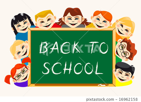 Happy boys and girls near school board 16962158