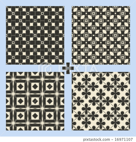 Geometric ornament seamless pattern set. Textile design template seamless background. Round Geometric ornament seamless pattern set. Textile design template seamless background. Round 16971107