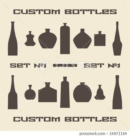 Different bottle types silhouette icon set. Different bottle types silhouette icon set. 16971184