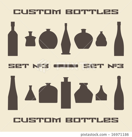 Different bottle types silhouette icon set. Different bottle types silhouette icon set. 16971186