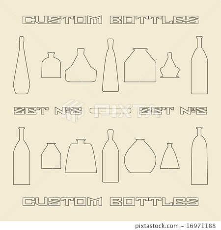 Different bottle types linear icon set. Different bottle types linear icon set. 16971188
