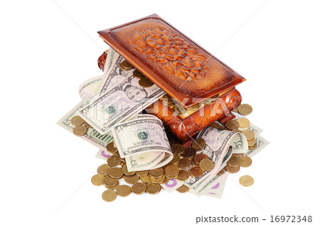 Coins and banknotes in the box 16972348