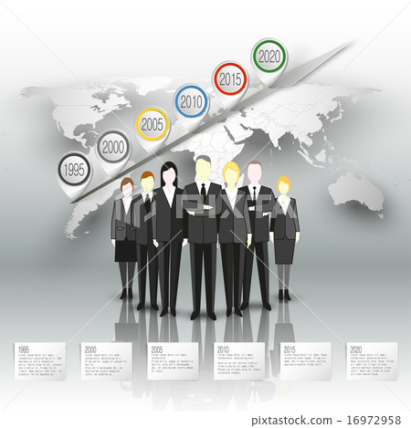 Group of a professional business team standing over gray background with timeline and world map 16972958