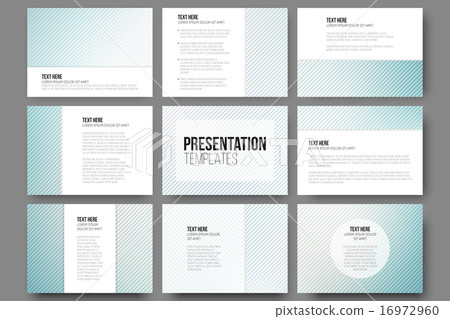 Set of 9 templates for presentation slides. Diagonal lines patterns, pastel vector backgrounds 16972960