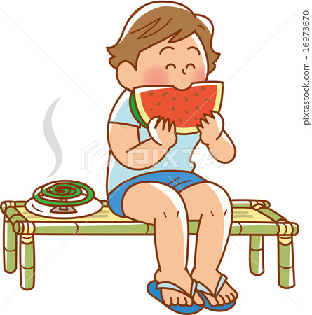 A boy who eats a watermelon 16973670
