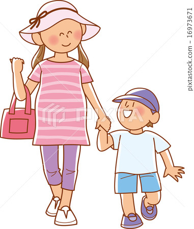 Walk with three men with a mother, a child, and a baby in the stomach Walk with three men with a mother, a child, and a baby in the stomach 16973671