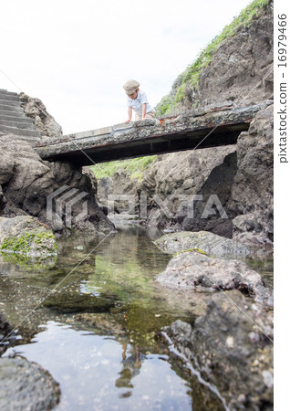 從石橋橋（三浦半島，長濱海岸）往下看的孩子們 16979466