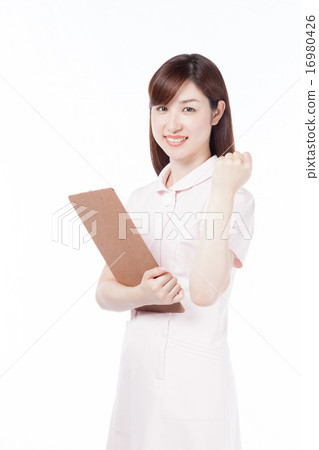 Nurse smile card record board gut pose Nurse smile card record board gut pose 16980426