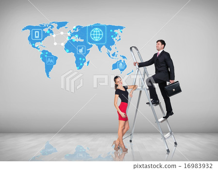 Businessman climbing a ladder  16983932