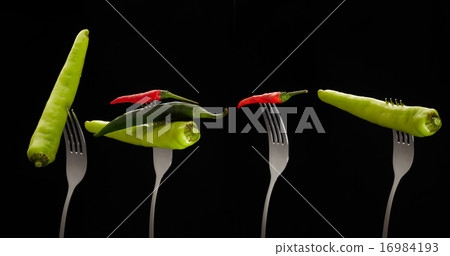 Fresh mixed chilli on stainless fork Fresh mixed chilli on stainless fork 16984193