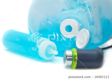 ultrasound gel in container with probe transducer  16985121