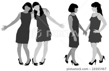 silhouette of two young slender women 16985467