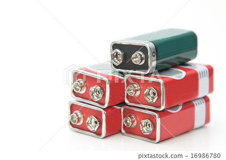 9 V batteries in perspective closeup view 9 V batteries in perspective closeup view 16986780