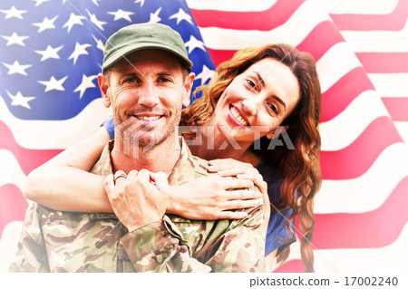 Composite image of soldier reunited with partner 17002240