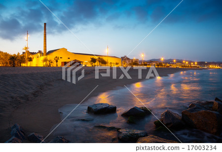 Twilight view of beach at Badalona 17003234