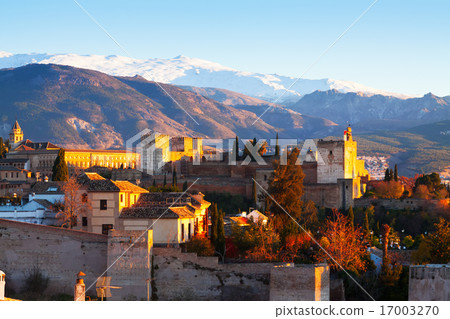 Sunrise view of Alhambra with Sierra Nevada Sunrise view of Alhambra with Sierra Nevada 17003270