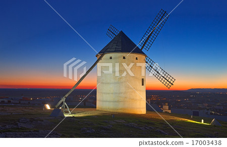 Windmills at field in evening Windmills at field in evening 17003438