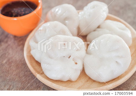 Chinese leek steamed dessert on wooden table Chinese leek steamed dessert on wooden table 17003594