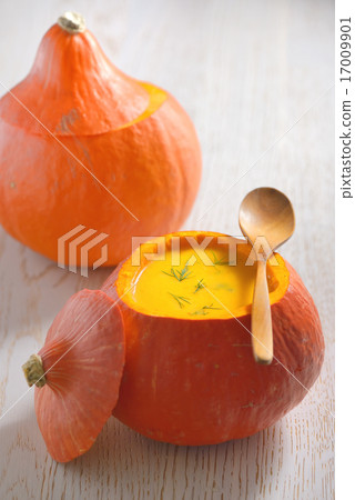 soup with cream in pumpkin soup with cream in pumpkin 17009901